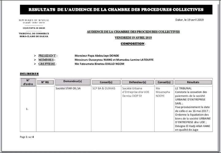 Révélation: Le juge avait ordonné la liquidation de l'Ude de Diop Sy [Document]