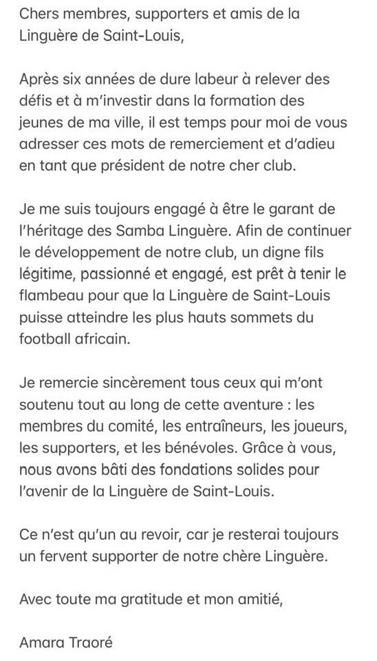 Présidence de la Linguère : Amara Traoré fait ses adieux.