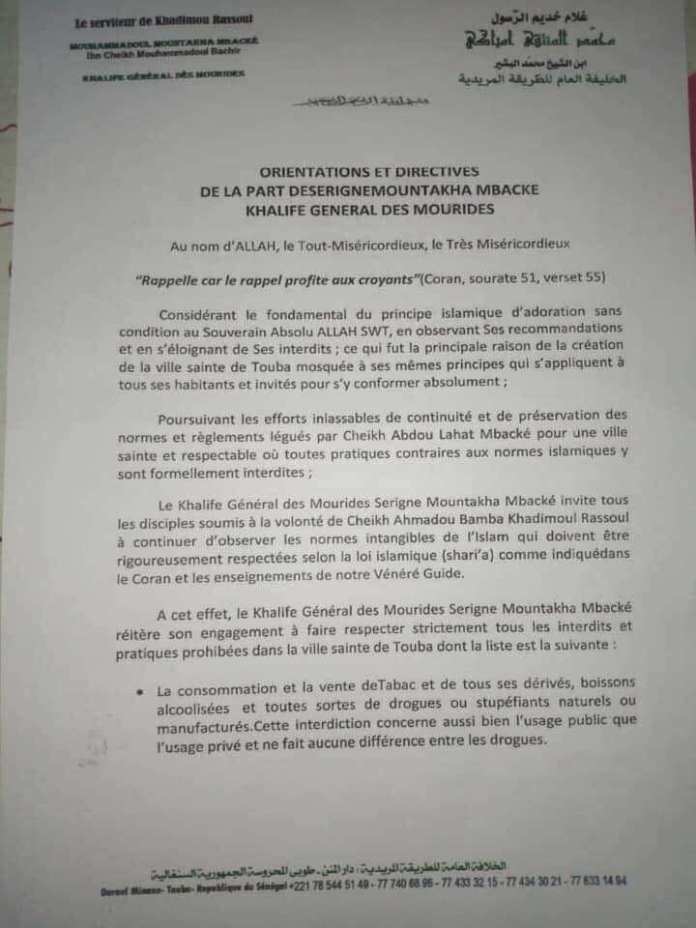 Lutte, Football, Xessal, mèches, jeux de hasard, Sabar : la sévère mise en garde de Serigne Mountakha Bassirou MBACKÉ