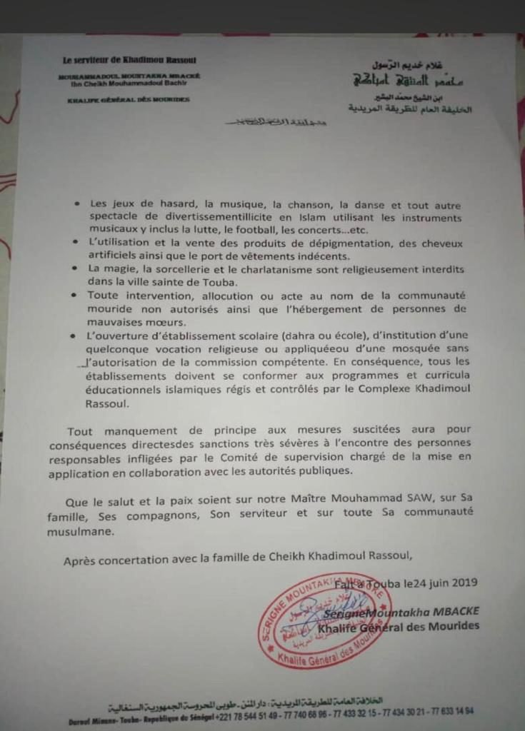 Lutte, Football, Xessal, mèches, jeux de hasard, Sabar : la sévère mise en garde de Serigne Mountakha Bassirou MBACKÉ