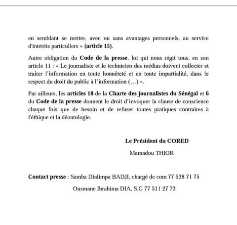 La TFM « refuse » de parler de la détention de son patron, Dmédia « bat campagne» pour Bougane, le CORED épingle tout le monde