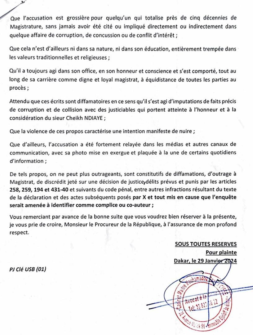 Soupçons de corruption : le juge Cheikh Ndiaye du Conseil constitutionnel cité par le Pds porte plainte