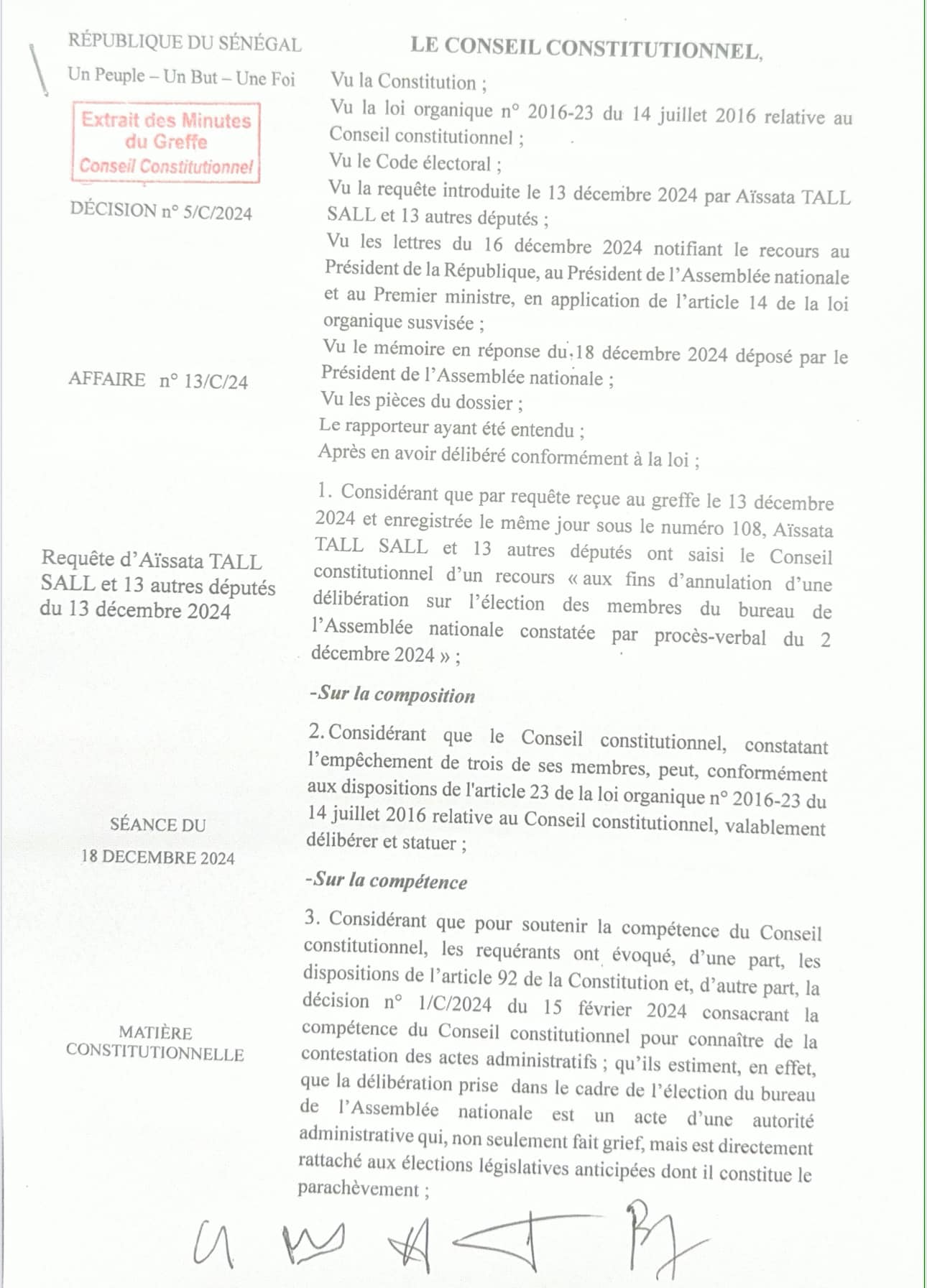 Recours portant sur l’annulation du bureau de l’Assemblée nationale : le Conseil constitutionnel donne raison au président El Malick Ndiaye